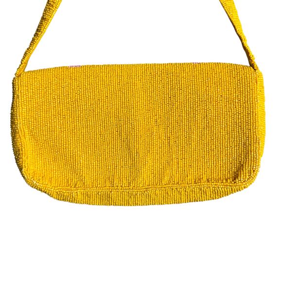 Free People Magic Moment Yellow Beaded Mid Mod Aztec Design Flap Shoulder Bag - Picture 6 of 10